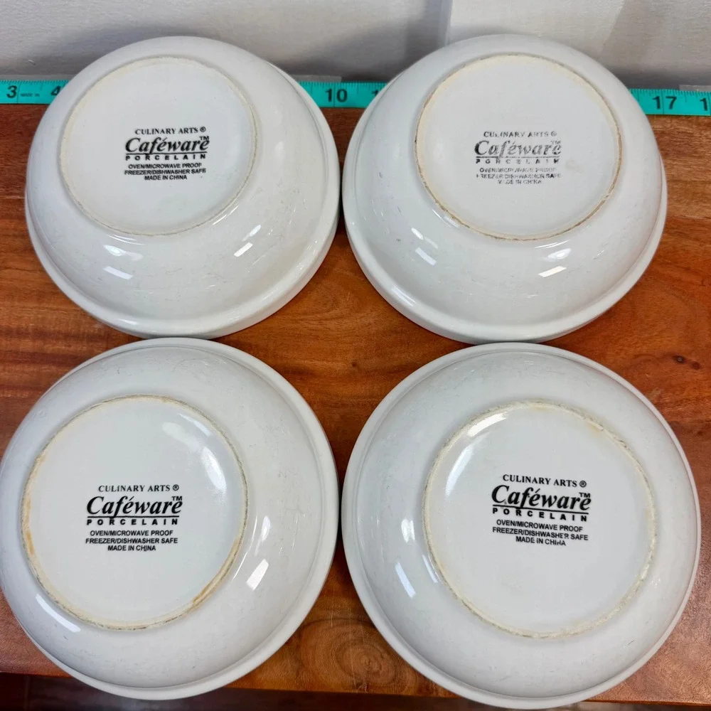 Culinary Arts Cafeware White Porcelain Pasta/Salad/soupBowls Set of 4 6-1/4
